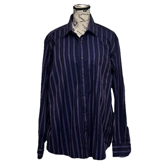 BUGATCHI UOMO Men's Purple Striped Flip Cuff Retro Y2k Goth Shirt grunge  L - Picture 1 of 10